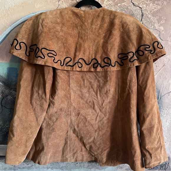 DANIER Suede Leather Western Cowboy Swirly-lines Brown Jacket - Picture 9 of 12